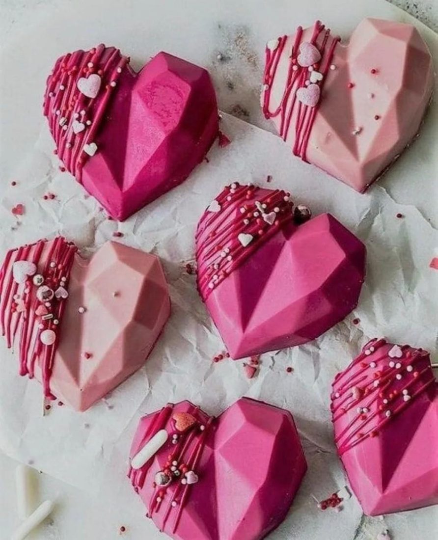Pink and white Big Bites finished with a chocolate drizzle