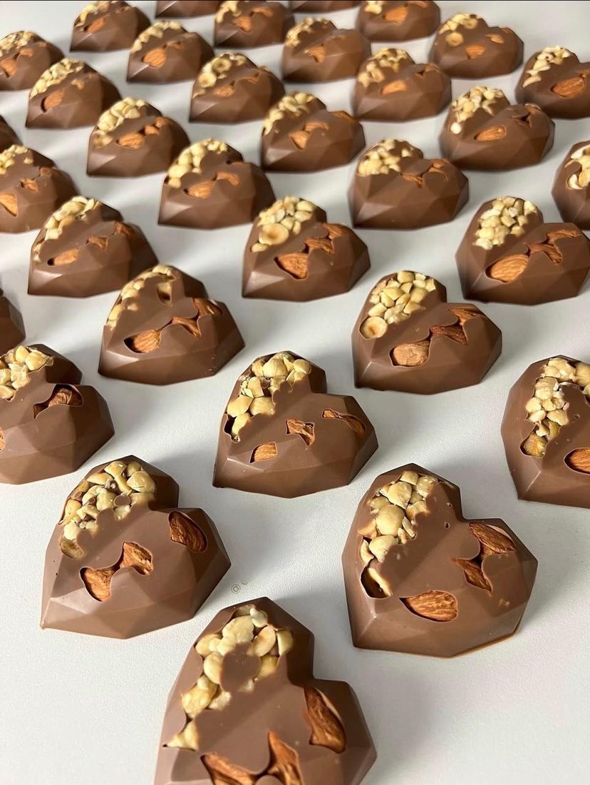 A tray of milk chocolate Big Bites topped with almonds