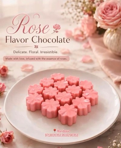 Flower shaped rose chocolates on a white plate