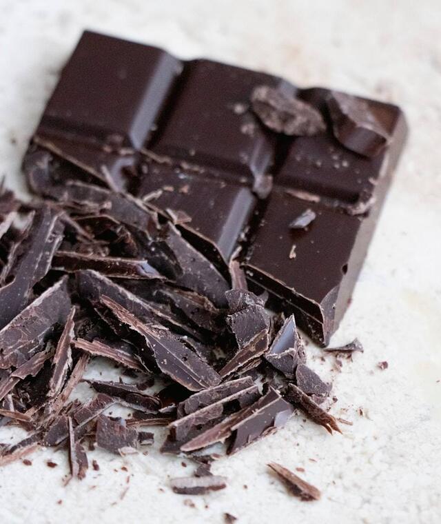 Dark chocolate broken into shards